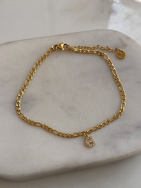 INITIAL ANKLET | 18k Gold Plated Cubic Zirconia Anklets