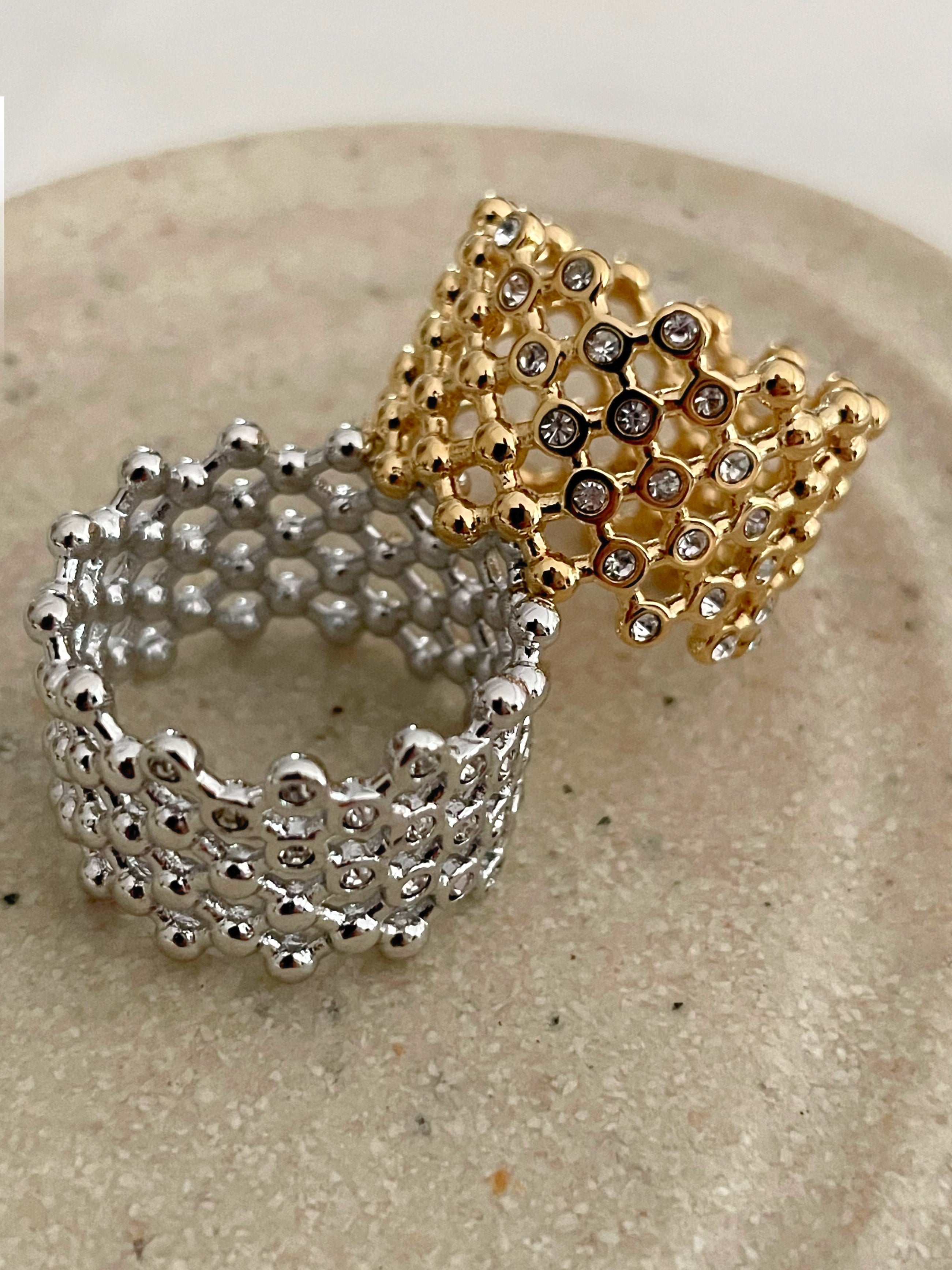 Honeycomb| Gold/Silver Chunky Patterned Ring