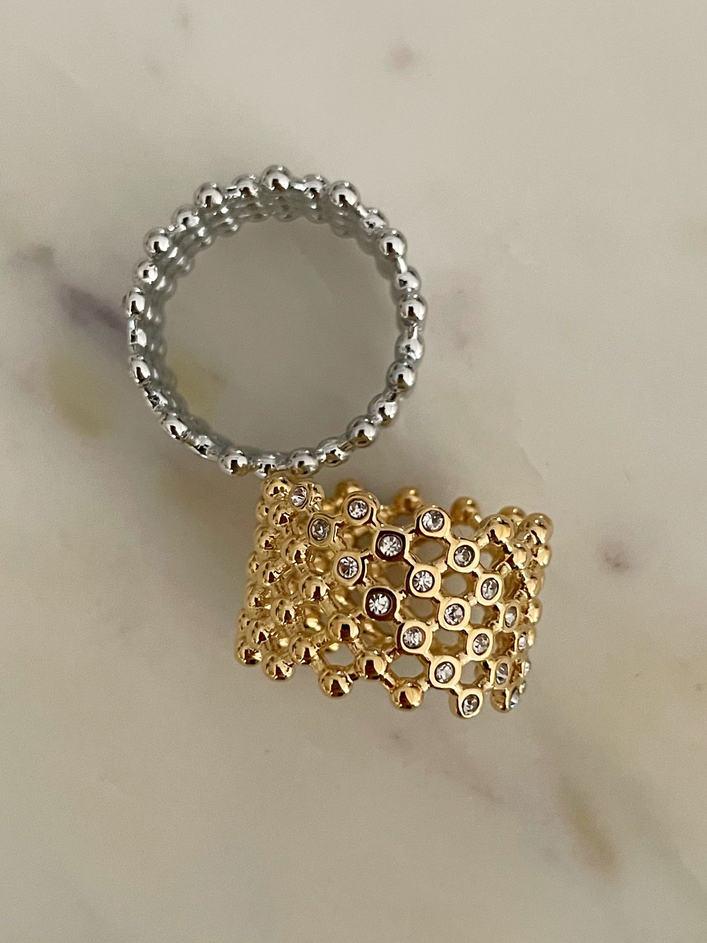 Honeycomb| Gold/Silver Chunky Patterned Ring