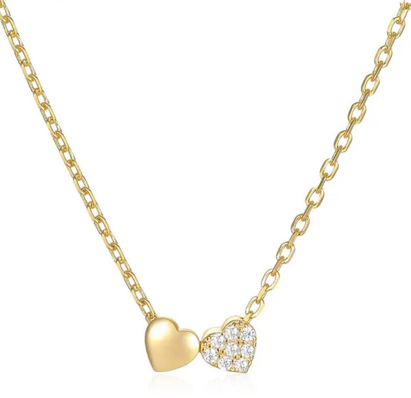 DEAREST | S925 Sterling Silver | 18ct Gold/Silver Plated | Dainty Double-Heart Necklace
