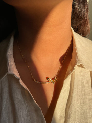 EXAGGERATED BOW | Gold/Silver Bow Bar | 18k Gold Plated Necklace