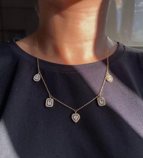 VALENTINA | Tarnish Free | Silver/Gold Heart and Drop Luxury Necklace | AAA Grade Cubic Zirconia