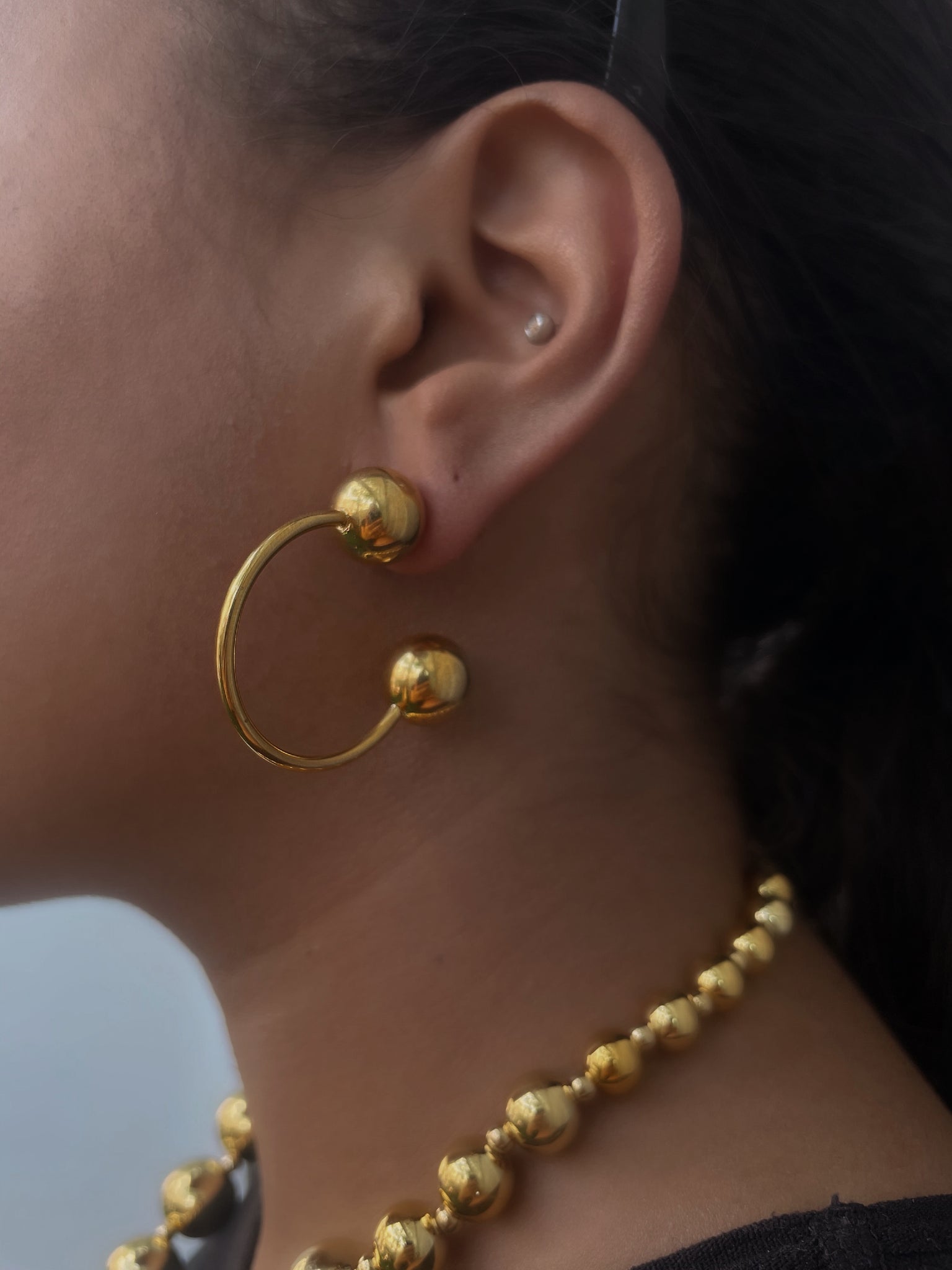 OH GRACIOUS | Stainless Steel |Tarnish Free | Gold plated Hoop Ball Stud | Earring