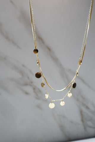 JARITHA | Gold Snake and Disk Double Layer | Tarnish Free | Necklace