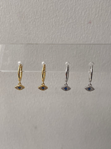 ANISHA | S925 Sterling Silver |18ct Gold/Silver Plated | Clear Cubic Encrusted | Evil Eye Huggies | Earring