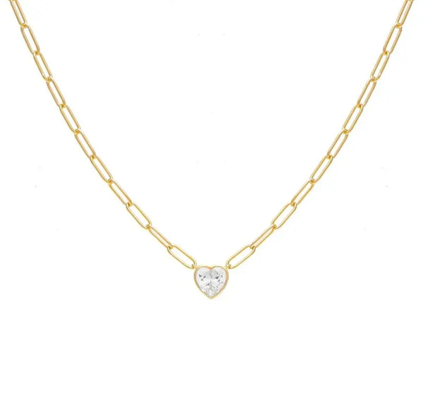 ROMANTIC | S925 Sterling Silver | 18ct Gold Plated | Heart Paperclip Necklace