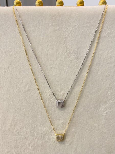 SINCLAIR | S925 Sterling Silver I 18ct Gold/Platinum Plated I Cubic Zirconia | Square Pendant Necklace