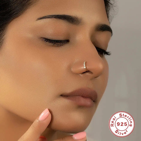 NOSE RING I S925 Sterling Silver I 18k Gold Plated I Cubic Zirconia Adjustable | Nose Cuff (no piercing needed)