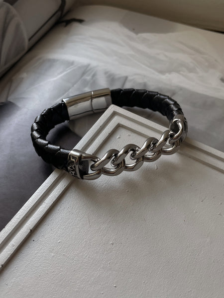 MAVERICK | ZibaMan | Black and Silver Leather Bracelet