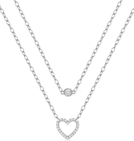 OH DARLING  | S925 Sterling Silver | 18ct Gold/Silver Plated | Double-Layer Heart and drop Necklace