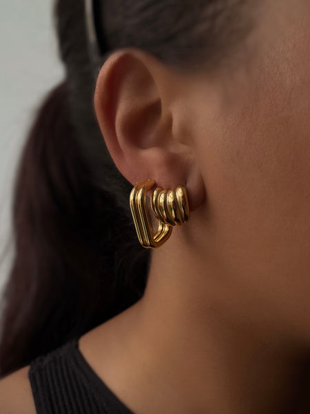 ANARCHY | Tarnish Free | Gold Chunky Ridged Rectangular Hoop | Earrings