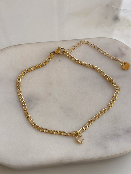 INITIAL ANKLET | 18k Gold Plated Cubic Zirconia Anklets