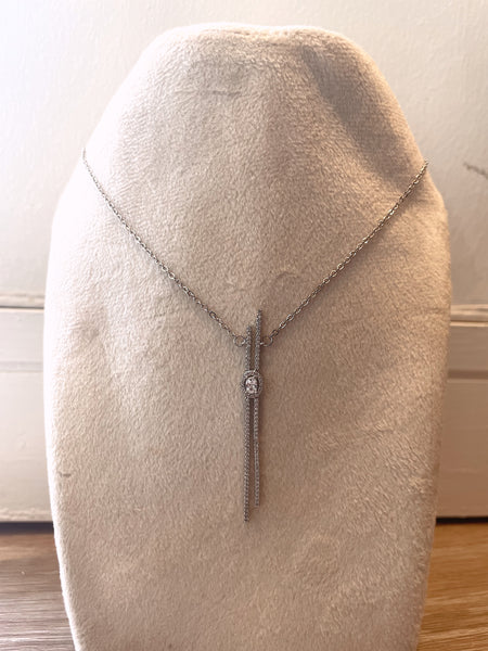 DIAMOND MILE | Silver/Rose-Gold Linear Pendant Luxury Necklace | AAA Grade Cubic Zirconia