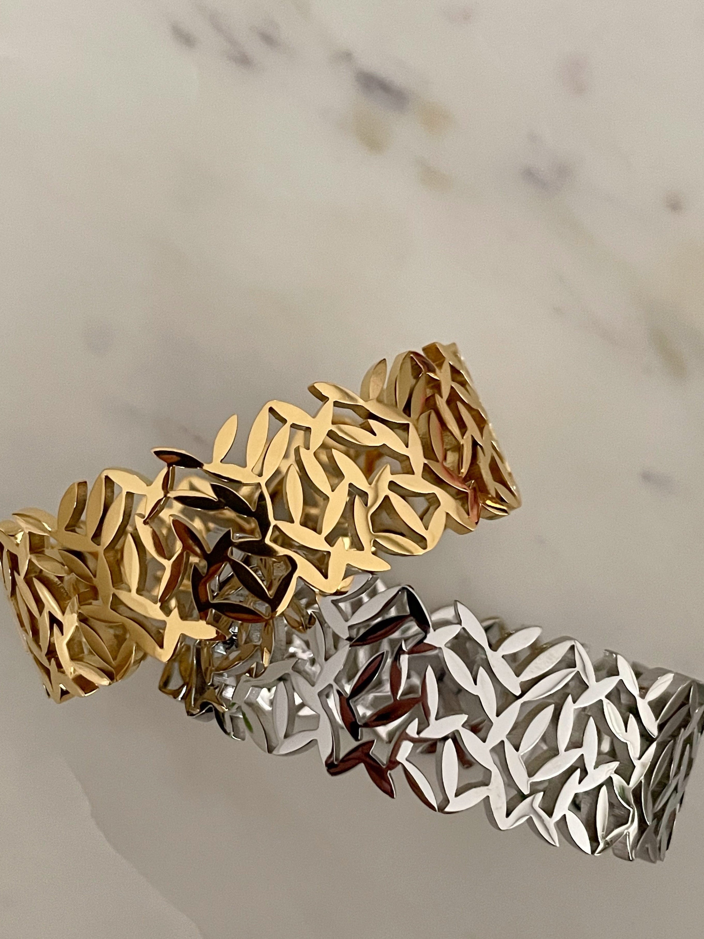 WILLOW |Tarnish-Free|Gold/Silver Leaf Pattern Bangle