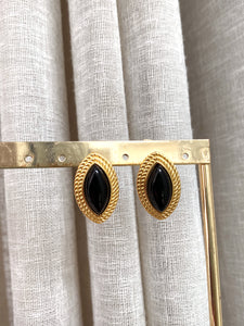 BECKY| Tarnish Free | Gold And Black Oval Vintage Stud | Earrings
