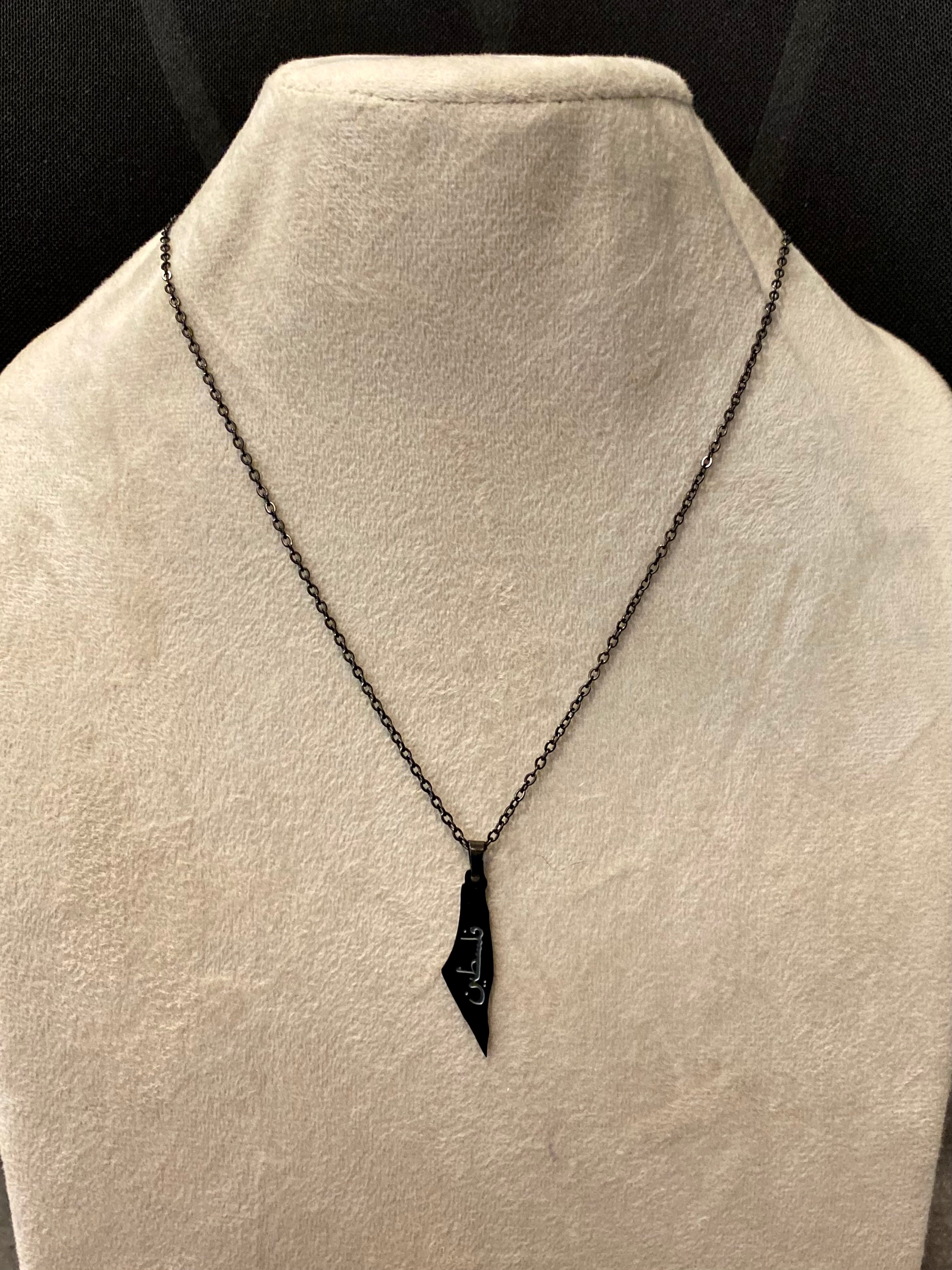 FOR PALESTINE I Mens Black Necklace | FALASTINE ARABIC WORD MAP | Tarnish Free