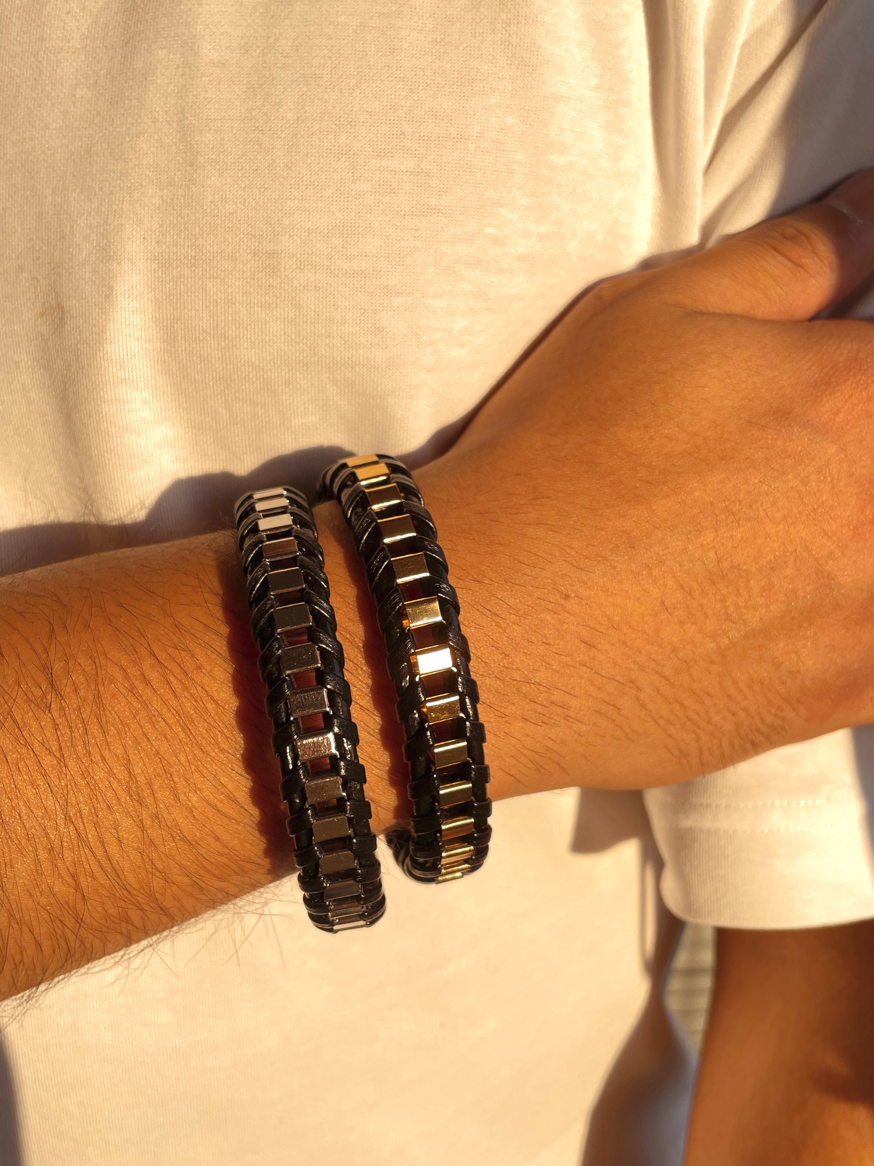 STATE | ZibaMan | Black/Gold/Silver Leather Bracelet