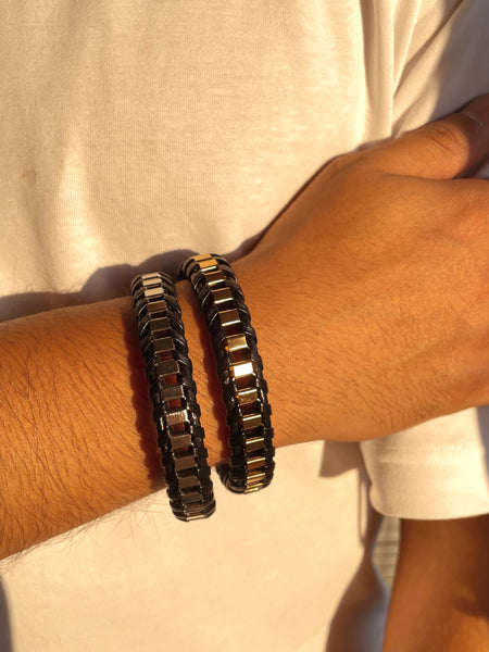 STATE | ZibaMan | Black/Gold/Silver Leather Bracelet