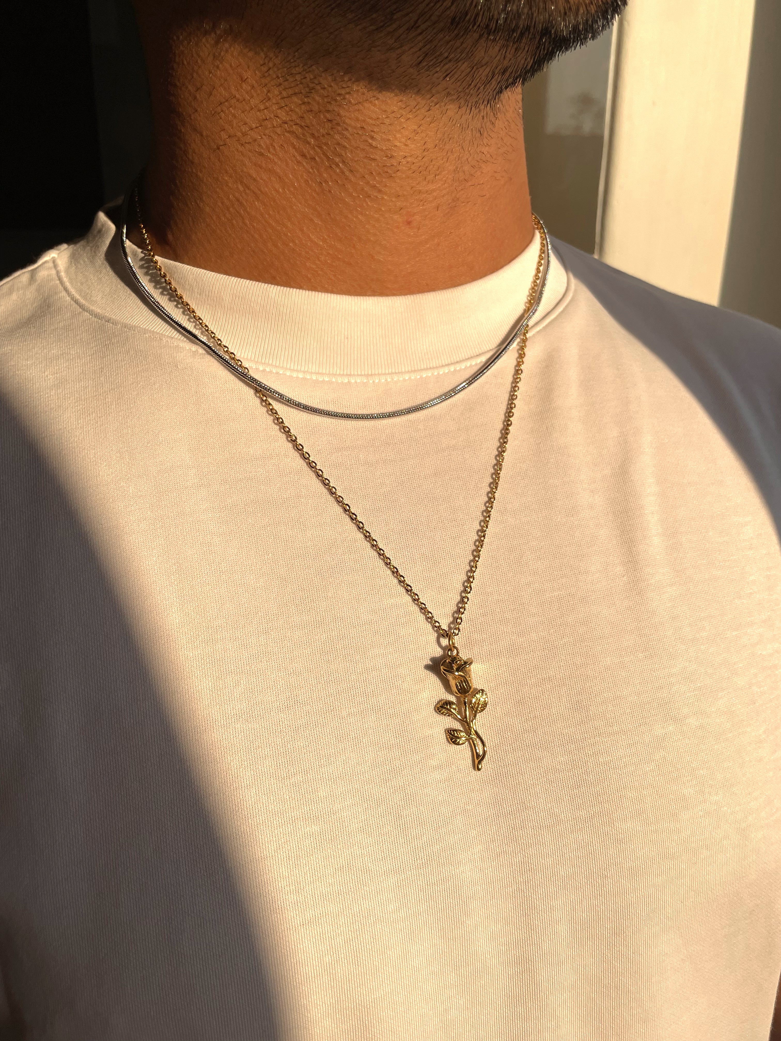 YVES | ZibaMan | Gold/Silver Rose Pendant Necklace | Tarnish-Free