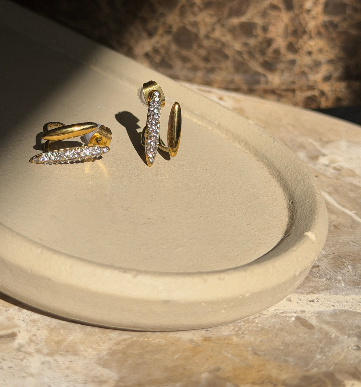 DUALITY| TARNISH-FREE| GOLD EARRING WITH CUBIC ZIRCONIA