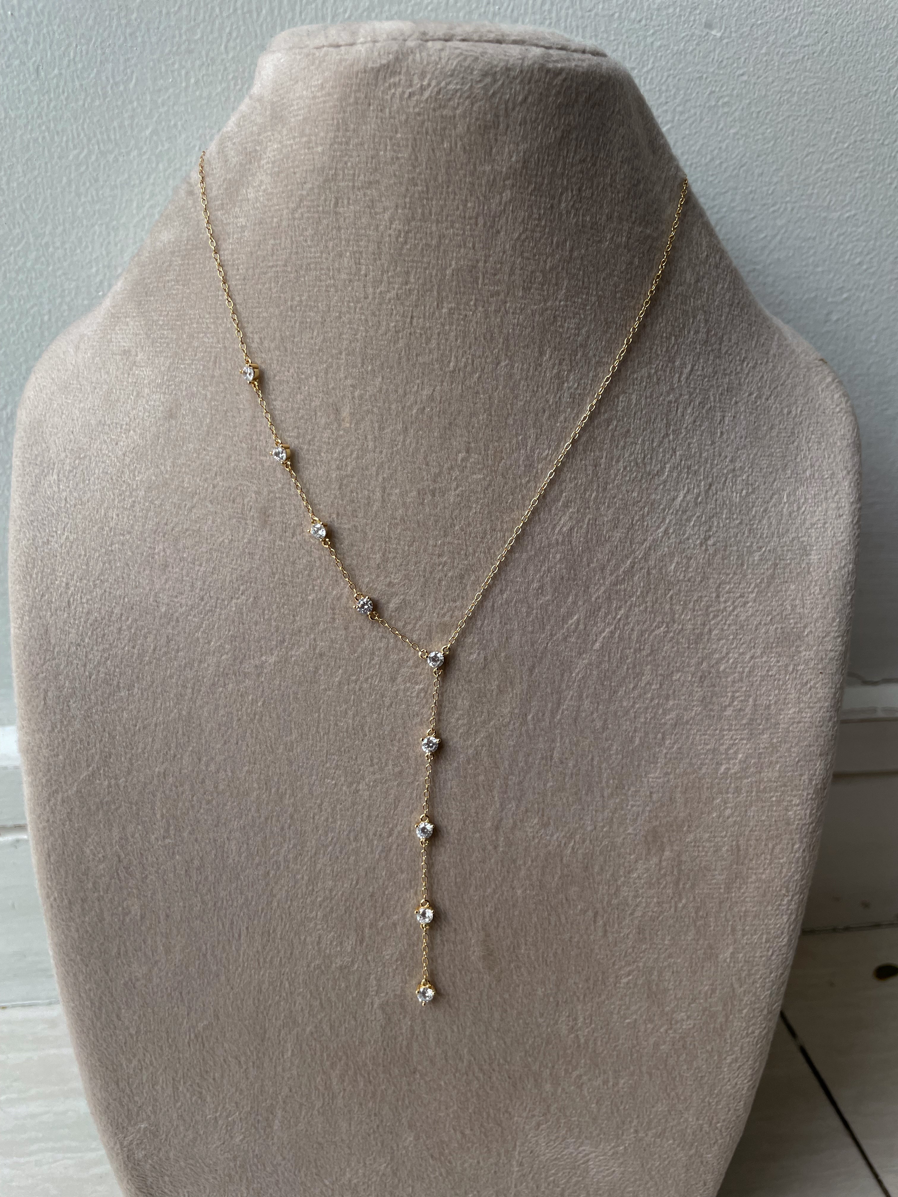 HANAN | S925 Sterling Silver I 18ct Gold Plated I Cubic Zirconia | Y-Shaped Necklace