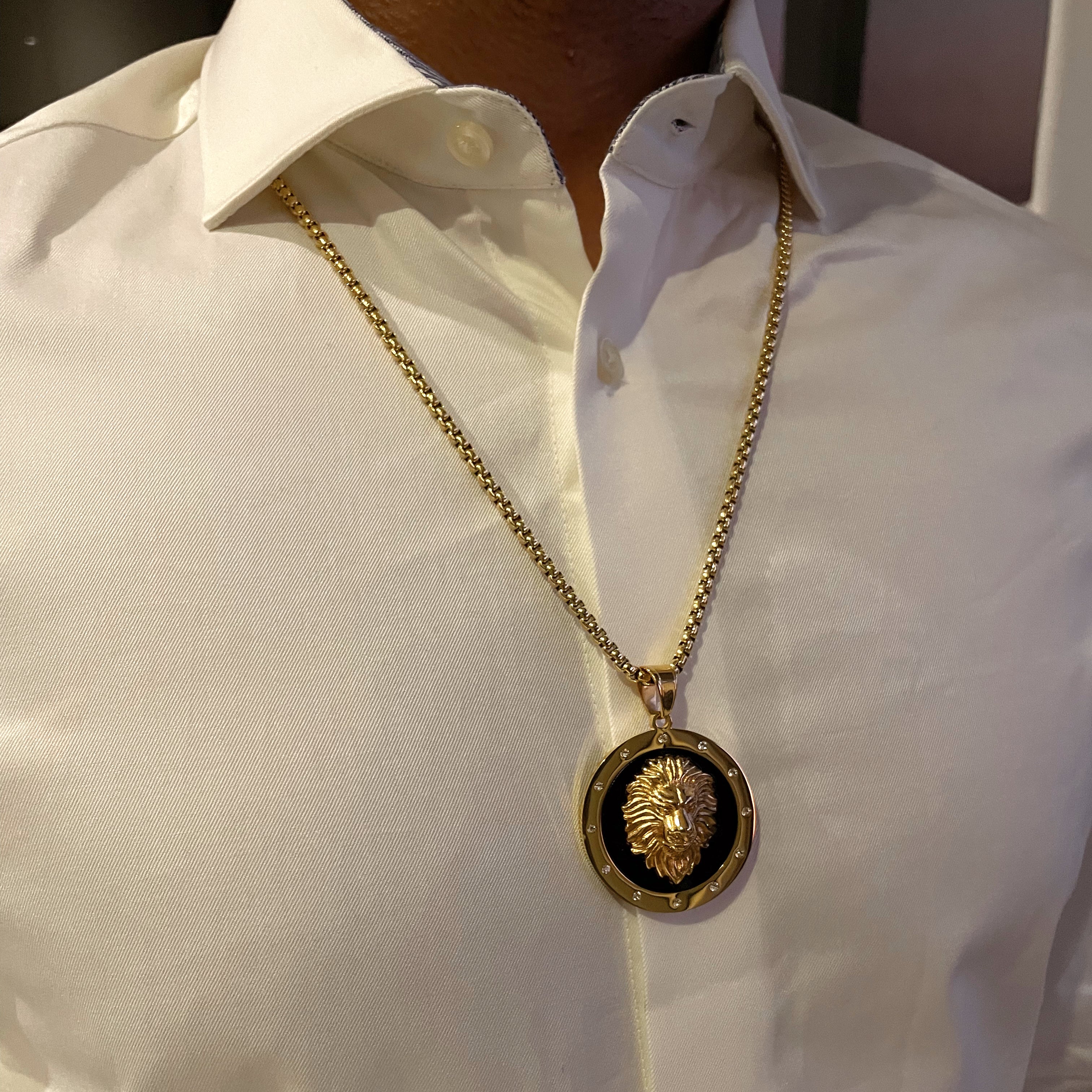 GIANNI | ZibaMan | Gold/Silver and Black Lions Head Pendant Necklace | Cubic Zirconia | Tarnish-Free