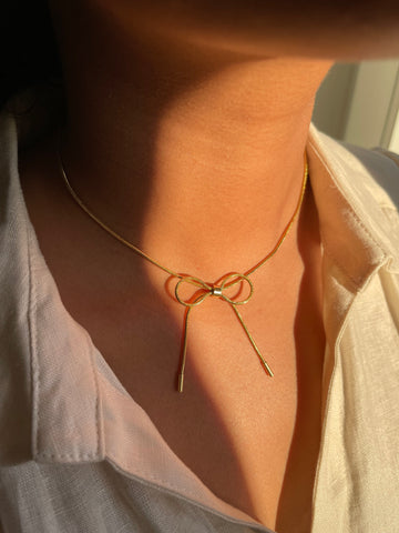 ROMY | Tarnish Free | Stainless Steel | Gold Thin Bow Tie | Necklace