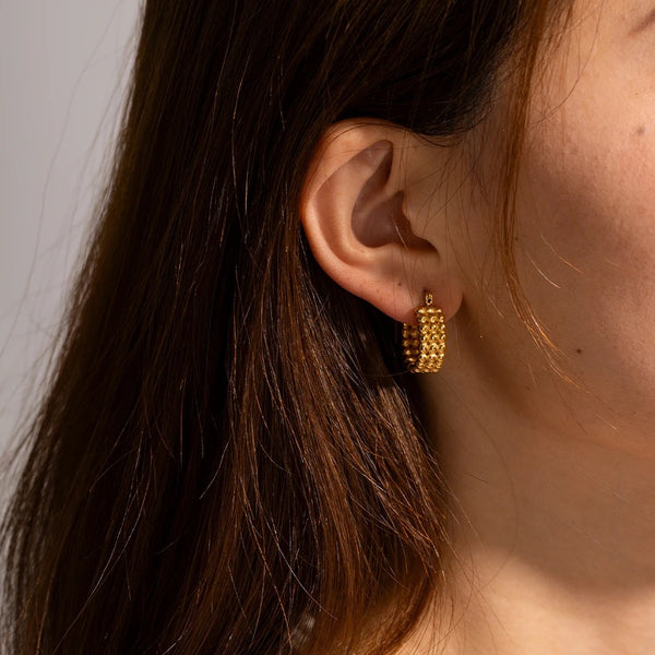 BOBBLE BAR | Tarnish Free |Stainless Steel | Gold Plated Hoop Bubble | Earrings
