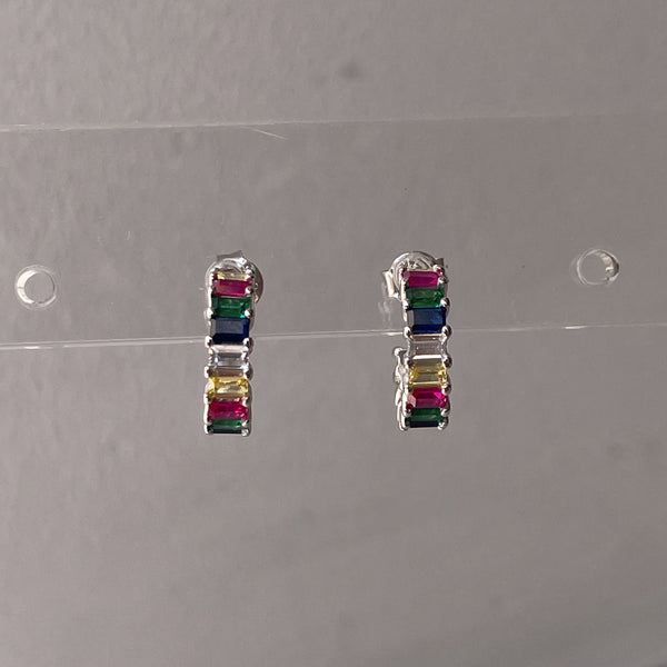 AVRI | S925 Sterling Silver | 18k Gold/Platinum Plated I Baguette Cubic Zirconia | MultiColour Stud | Earring