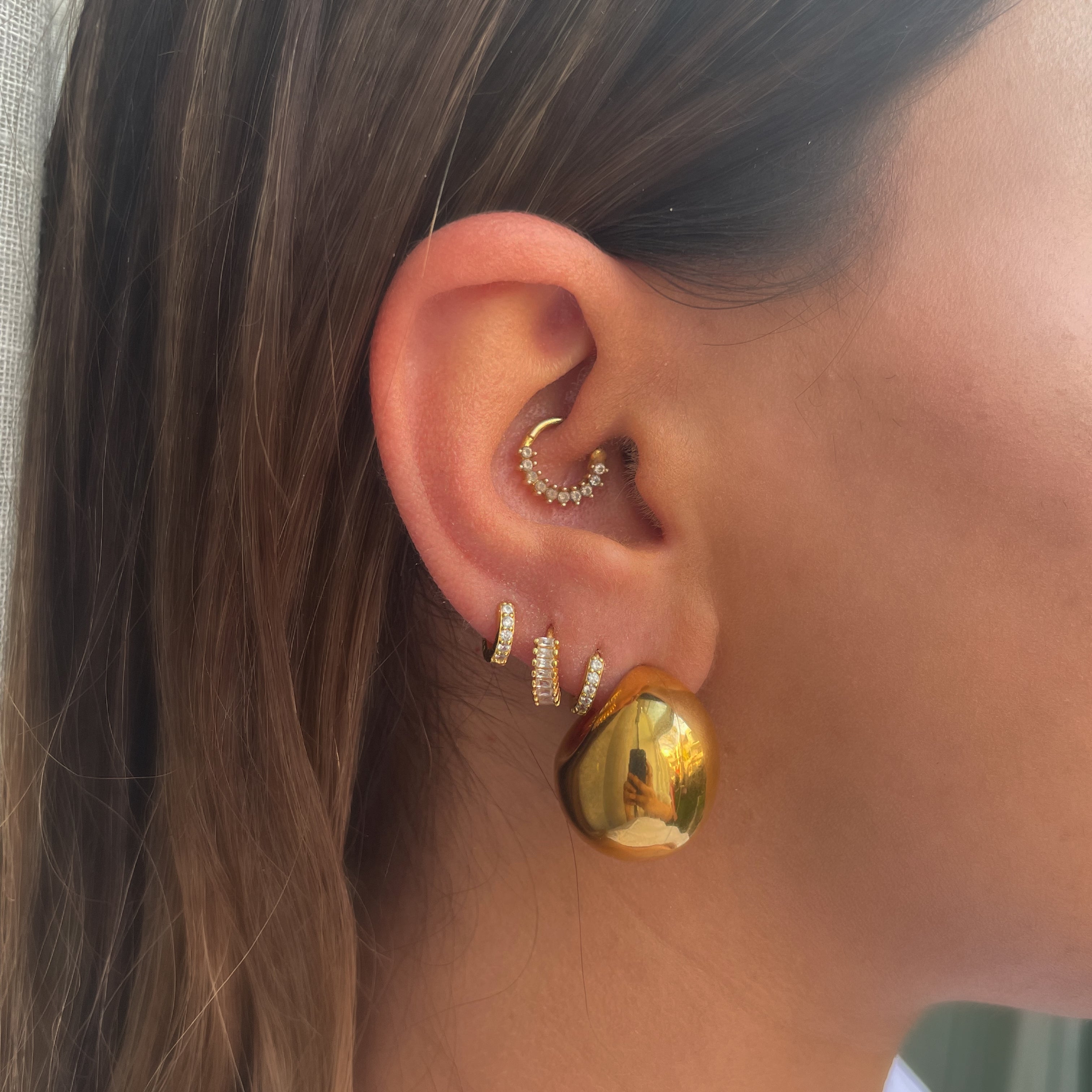 LAURENT | Tarnish Free | Chunky Ball Curved Stud | Earrings | Gold/Silver