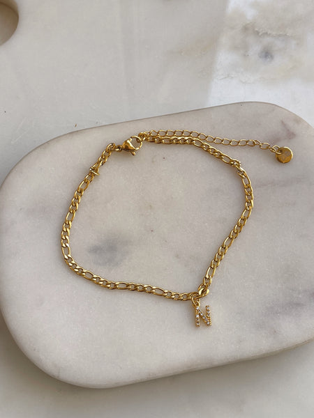 INITIAL ANKLET | 18k Gold Plated Cubic Zirconia Anklets