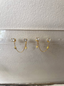ZELDA| Double Piercing Studs| S925 Sterling Silver 18ct gold plated | Pair