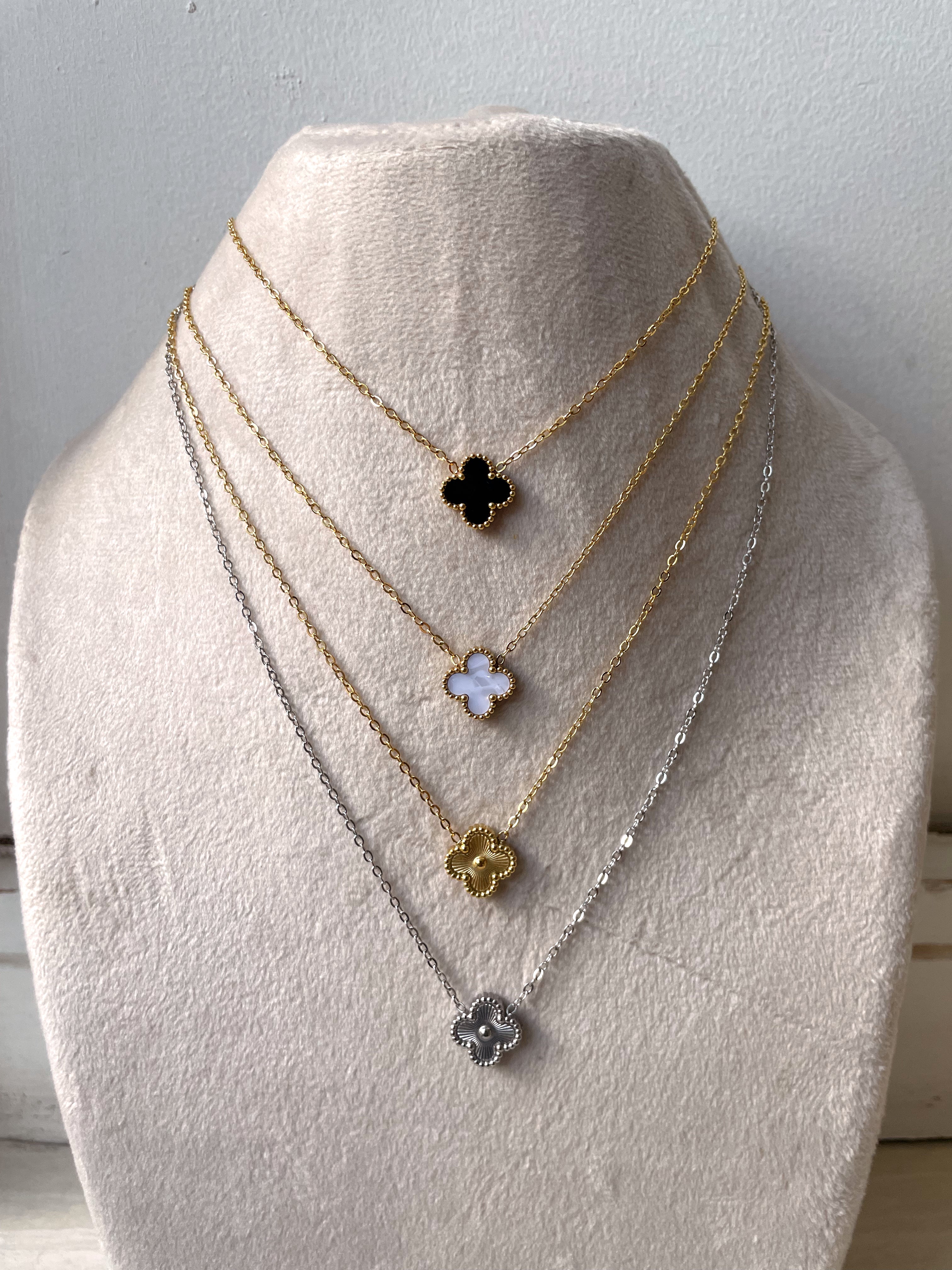 FLOWER SINGLE | Tarnish Free | Gold Black/White Single Flower | Necklace