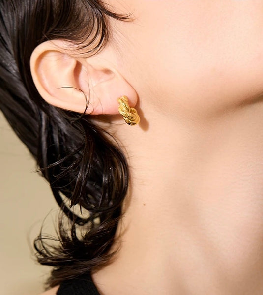 FRENCH CROISSANTS | Tarnish Free | Gold Twisted Curve Stud | Earrings