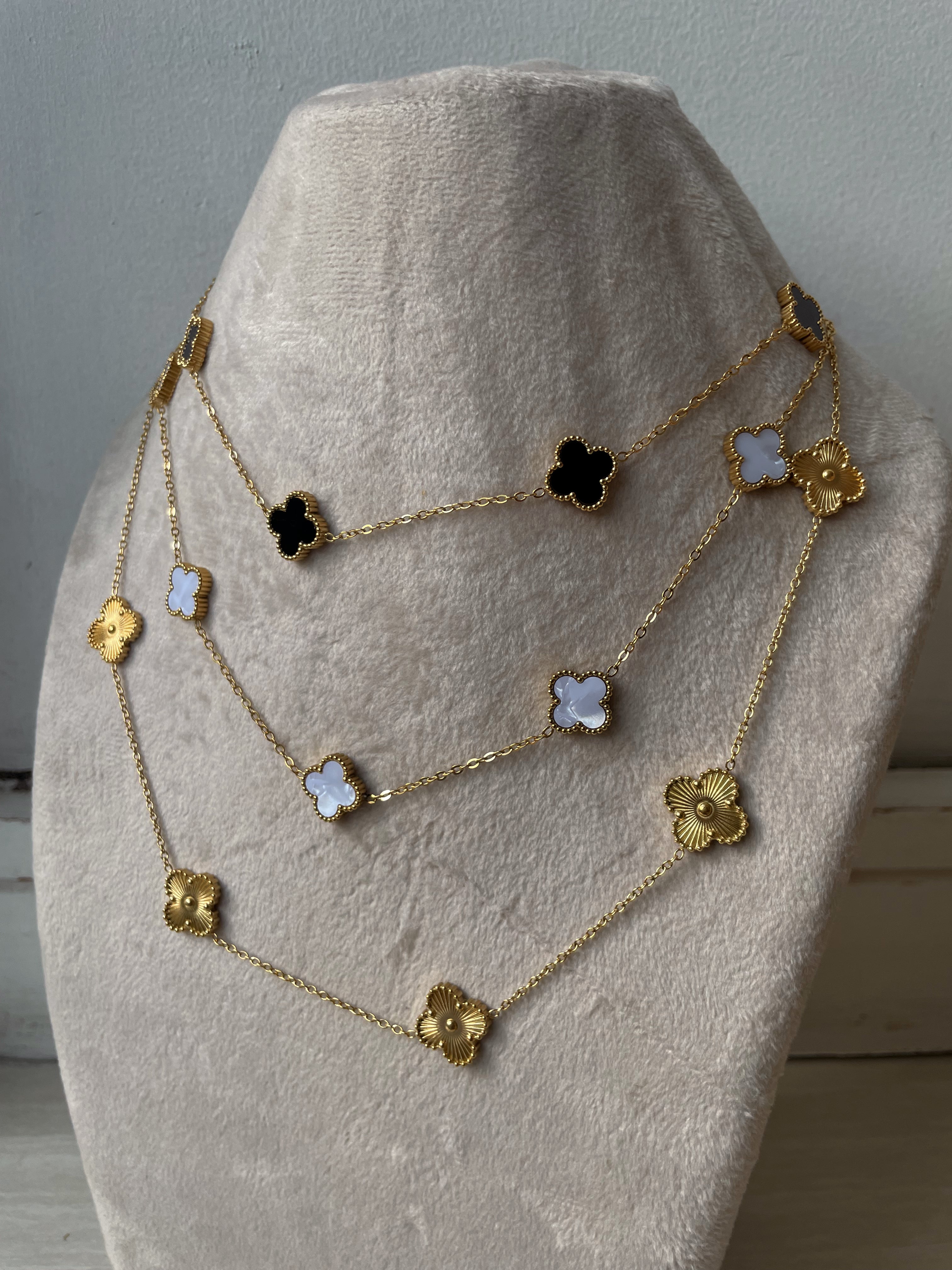 FLOWER MULTI NECKLACE | Tarnish Free | Gold Black/White Multi-Flower | Necklace