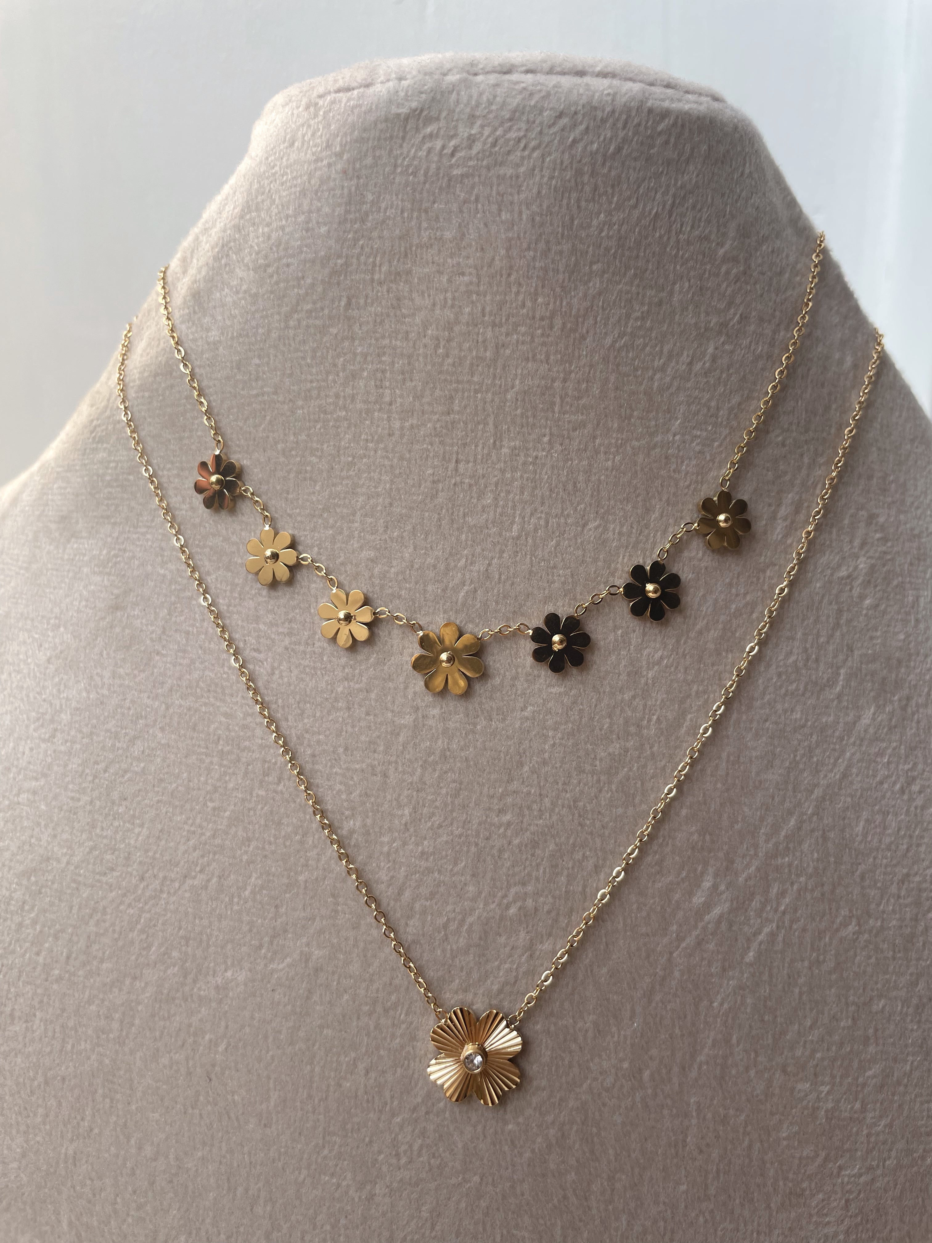 DAHLIA | Tarnish Free | Gold Flower and Cubic Zirconia | Pendant Necklace