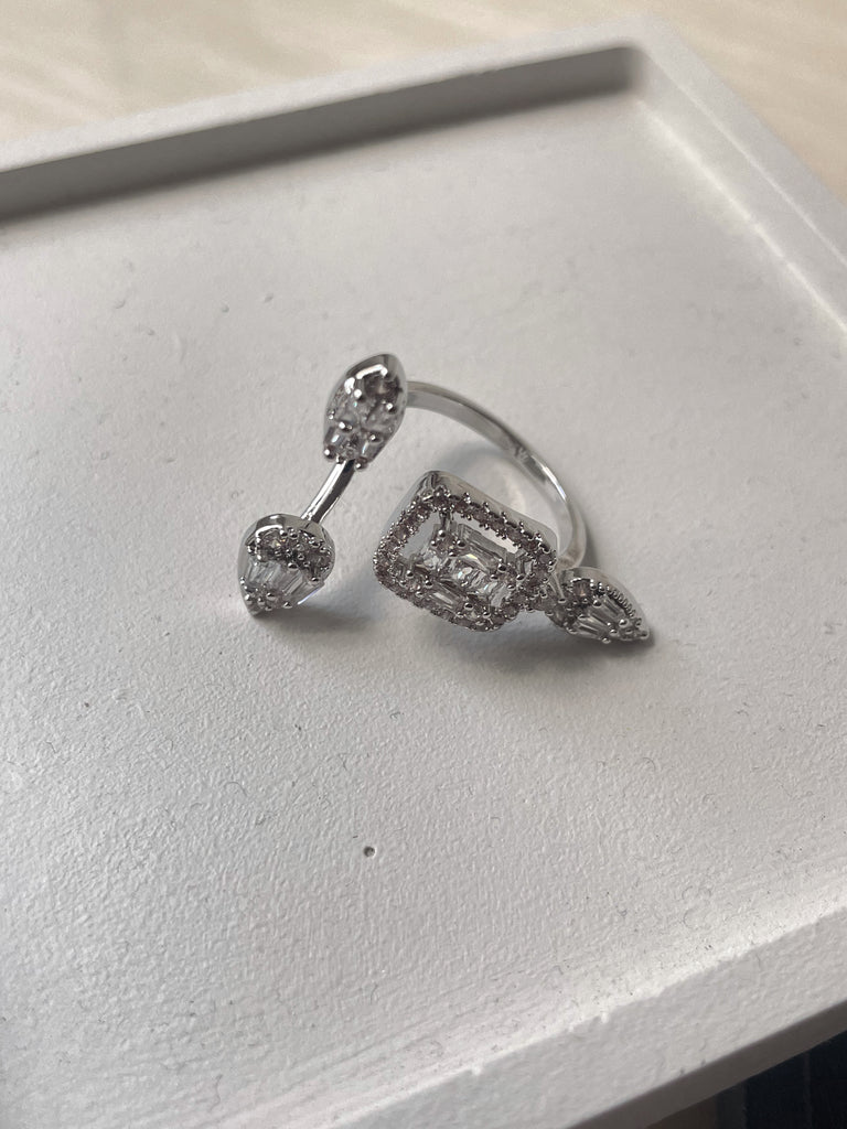 Pandora silver abstract square & circle best sale open cz ring
