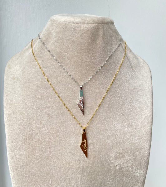 FOR PALESTINE I FALASTINE ARABIC WORD MAP | Tarnish Free I Gold Necklace