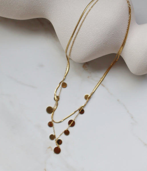 JARITHA | Gold Snake and Disk Double Layer | Tarnish Free | Necklace