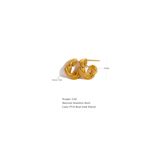 FRENCH CROISSANTS | Tarnish Free | Gold Twisted Curve Stud | Earrings