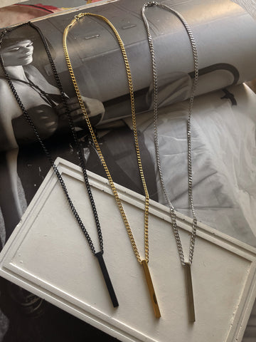 VALOR | ZibaMan | Silver/Gold/Black Rectangular Bar Necklace | Tarnish-Free