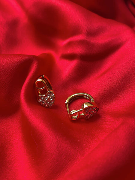 SWEETHEART | Tarnish-Free | Stainless Steel | Gold Encrusted Heart Pin Huggie| Earrings