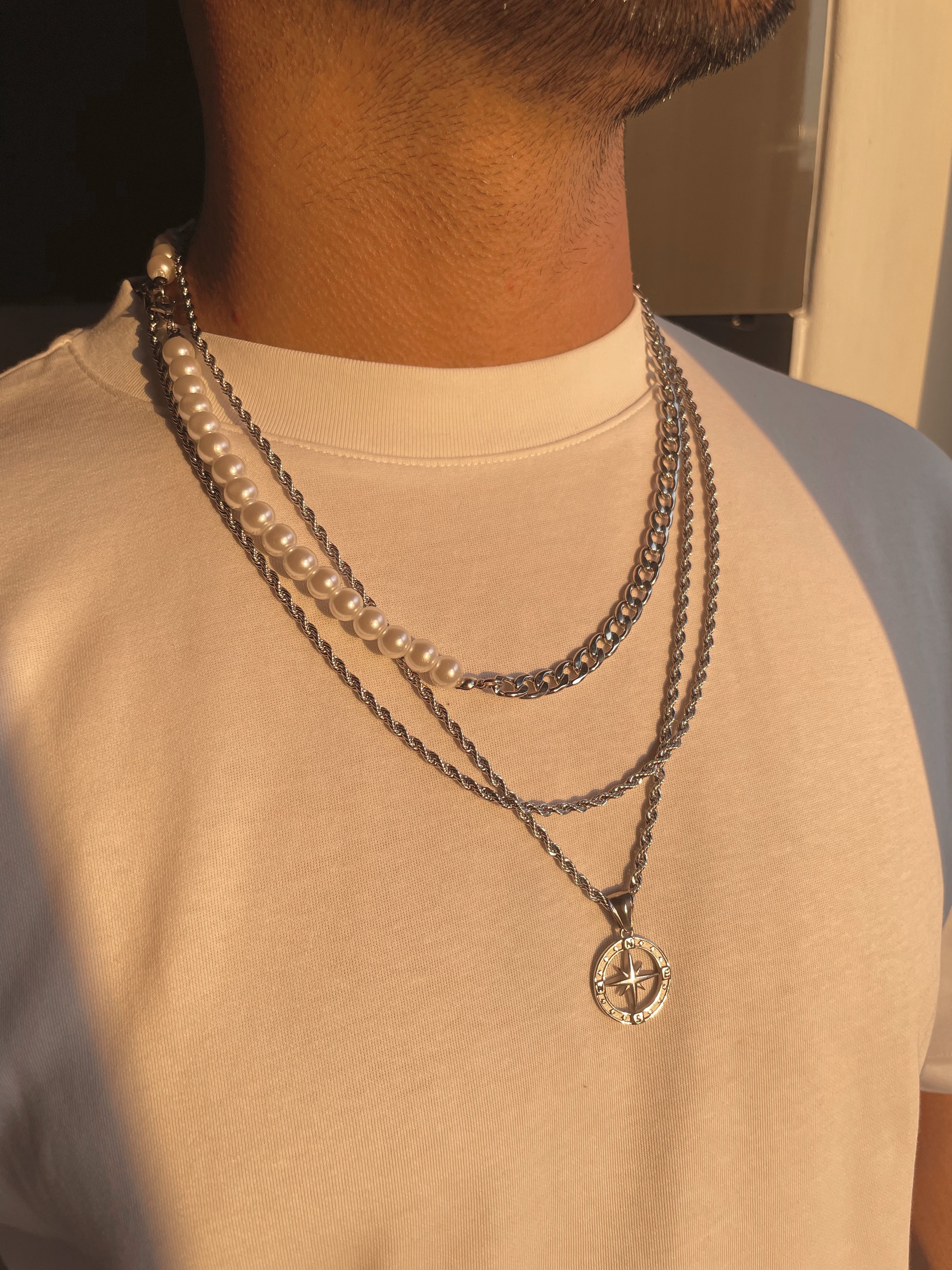 ADVENTURER | ZibaMan | Gold/Silver and Cubic Compass Pendant Rope Chain Necklace | Tarnish-Free