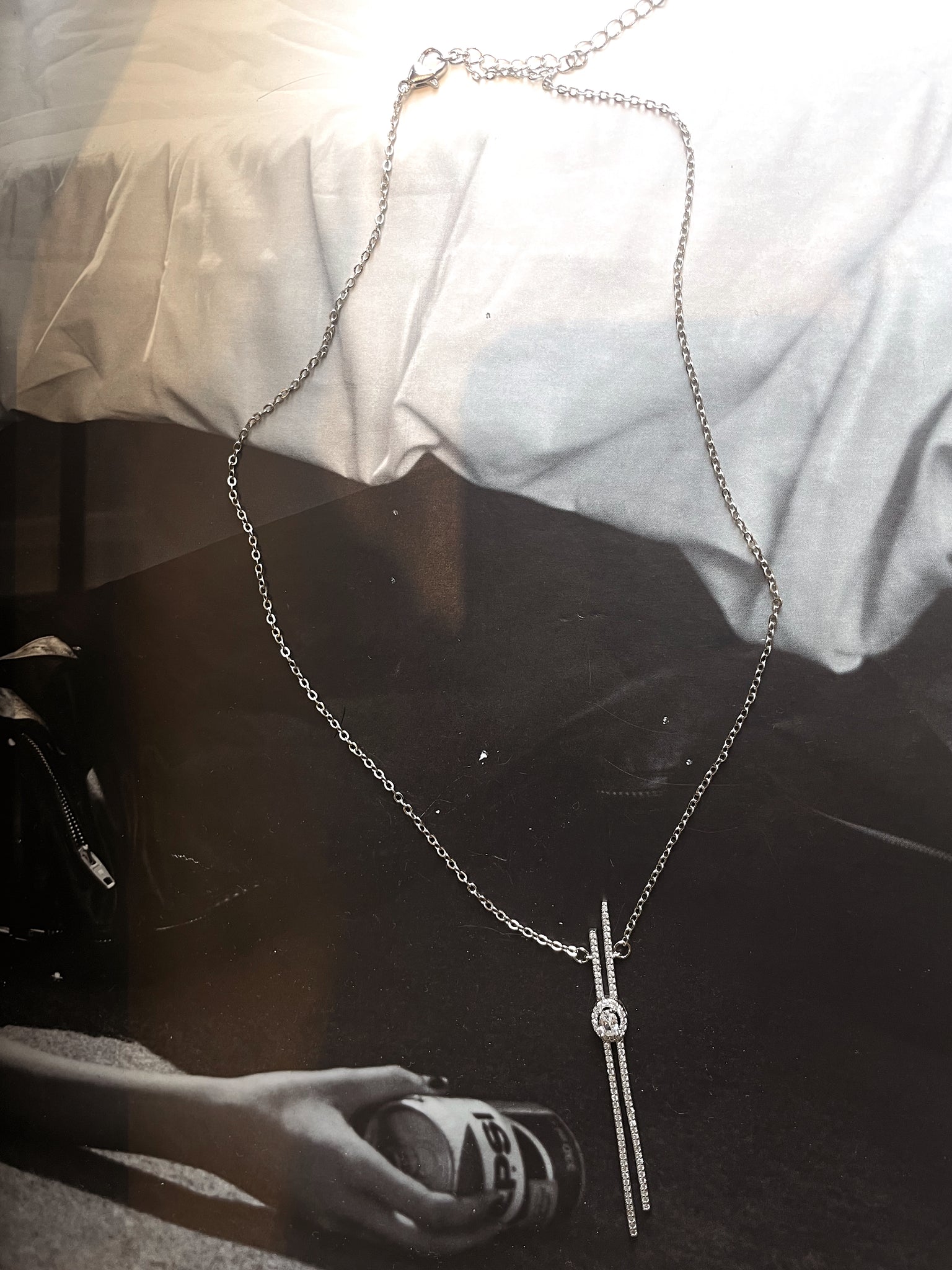 DIAMOND MILE | Silver/Rose-Gold Linear Pendant Luxury Necklace | AAA Grade Cubic Zirconia