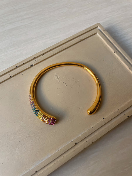 MELTING | Tarnish Free | Stainless Steel | Gold Plated | Minimal/MultiColour Encrusted | Open Cuff Bangle