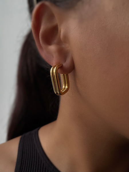 ANARCHY | Tarnish Free | Gold Chunky Ridged Rectangular Hoop | Earrings