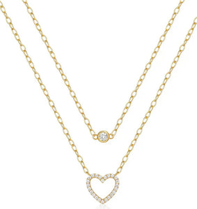 OH DARLING  | S925 Sterling Silver | 18ct Gold/Silver Plated | Double-Layer Heart and drop Necklace