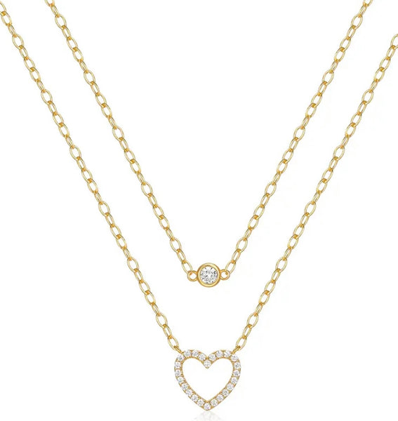 OH DARLING  | S925 Sterling Silver | 18ct Gold/Silver Plated | Double-Layer Heart and drop Necklace
