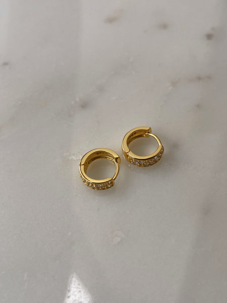 APHRODITE | Gold Encrusted Dainty (8mm) Huggies | S925 Sterling Silver | 18ct Gold Plated Huggie | Earrings