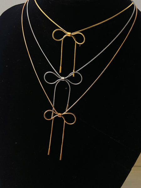 ROMY | Tarnish Free | Stainless Steel | Gold Thin Bow Tie | Necklace